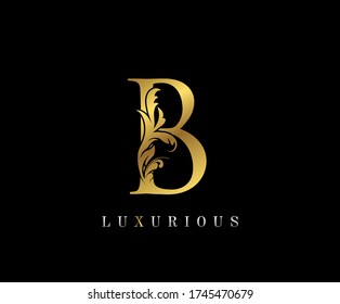 Gold Elegant Letter B. Graceful Style Icon. Calligraphic Beautiful Logo. Vintage Drawn Emblem For Book Design, Brand Name, Wedding Card, Restaurant, Boutique, Hotel. 