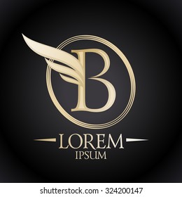 Letra B elegante dorada con ala y lugar para plantilla de logotipo de texto.