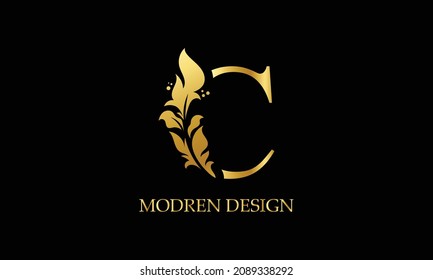 Gold Elegant letter C. Graceful style. Calligraphic beautiful logo. Vintage drawn emblem for book design, brand name, business card, Restaurant, Boutique, Hotel. Vector illustration