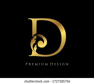 Gold Elegant Letter D. Graceful Style. Calligraphic Beautiful Logo. Vintage Drawn Emblem For Book Design, Wedding Logo, Letter Stamp, Restaurant, Boutique, Hotel.  