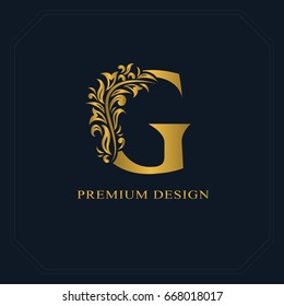 Gold Elegant letter G. Graceful style. Calligraphic beautiful logo. Vintage drawn emblem for book design, brand name, business card, Restaurant, Boutique, Hotel. Vector illustration
