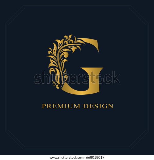 金色のエレガントな文字g 優美なスタイル 書道の美しいロゴ 本のデザイン ブランド名 名刺 レストラン ブティック ホテルのビンテージ描きのエンブレム ベクターイラスト のベクター画像素材 ロイヤリティフリー