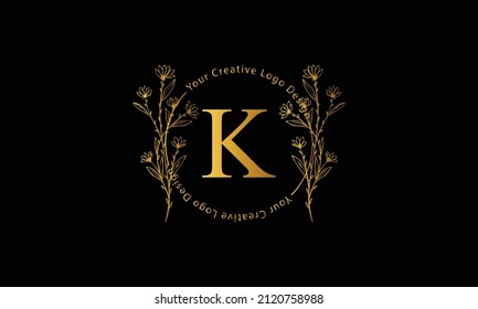 Gold Elegant letter K. Graceful style. Calligraphic beautiful logo. Vintage drawn emblem for book design, brand name, business card, Restaurant, Boutique, Hotel. Vector illustration