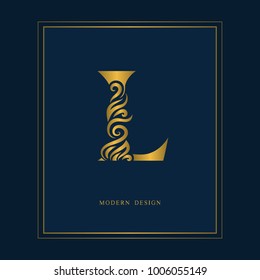 Gold Elegant letter L. Graceful royal style. Calligraphic beautiful logo. Vintage drawn emblem for book design, brand name, business card, Restaurant, Boutique, Hotel. Vector illustration