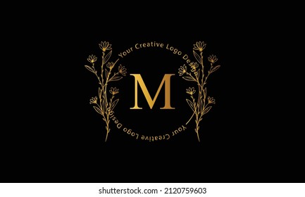 Gold Elegant letter M. Graceful style. Calligraphic beautiful logo. Vintage drawn emblem for book design, brand name, business card, Restaurant, Boutique, Hotel. Vector illustration