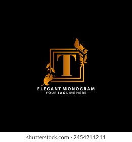 Gold Elegant letter T. Graceful royal style
