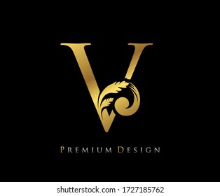 Letra Gold Elegant V. Estilo elegante. Bonito logo caligráfico. Emblema pintado de época para el diseño de libros, logotipo de boda, sello de carta, Restaurante, Boutique, Hotel.  