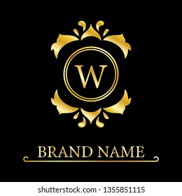 Gold Elegant letter W. Graceful style. Calligraphic beautiful logo. Vintage drawn emblem for book design, brand name, business card, Restaurant, Boutique, Hotel. Vector illustration