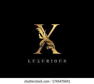Gold Elegant letter X. Graceful style icon. Calligraphic beautiful logo. Vintage drawn emblem for book design, brand name, wedding card, Restaurant, Boutique, Hotel. 
