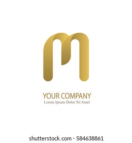 gold elegant m 3d initial letter typography logotype design for brand and company identity
