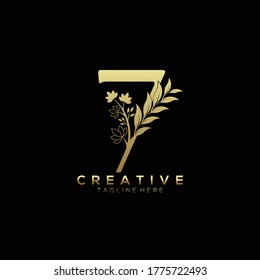 Gold elegant numbers 7,  flower-patterned numeration.