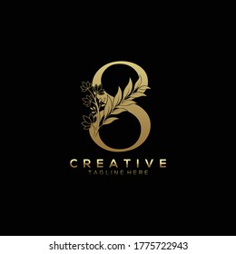 Gold elegant numbers 8, flower-patterned numeration.