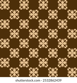Patrón ornamental elegante del damasco del oro con los motivos florales en el fondo marrón,. Ilustración vectorial para el diseño elegante de la materia textil para envolver, vestido, seda, bufanda, fondo, materia textil, alfombra.