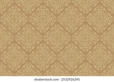 Patrón ornamental elegante del damasco del oro con los motivos florales en el fondo marrón,. Ilustración vectorial para el diseño elegante de la materia textil para envolver, vestido, seda, bufanda, fondo, materia textil, alfombra, Fondo de pantalla.