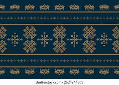 Gold Elegant Ornamental Damask Pattern with Floral Motifs on Blue Background,.Vector Illustration for Elegant Textile design for wrapping,dress, silk, scarf, background, textile, carpet.