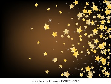 Gold Elegant Stars Vector Brown Background. Christmas Dust Wallpaper. Glow Template. Yellow Shiny Glitter Banner.
