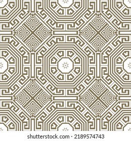 Gold elegant traditional seamless pattern. Greek ornamental vector background. Patterned repeat backdrop. Golden geometric ornaments. Modern beautiful isolated design on white. Endless ornate texture.