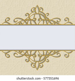 Gold elegant vector frame in Arabic pattern style for Ramadan Kareem festival.Lace vector illustration for wedding invitation and greeting card in vintage style
