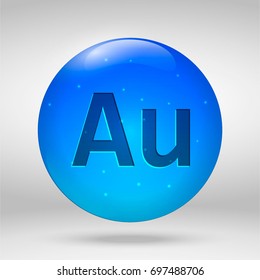 Gold - element of the periodic table. Vector 3D glossy drop pill capsule icon