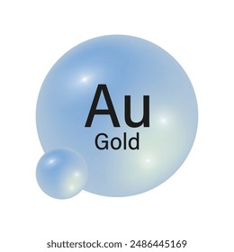 Gold element symbol. Au chemical element. Blue glossy spheres. Chemistry concept. Vector illustration.