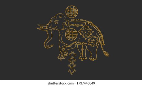 Gold elephant on black background,Thai traditional painting vector