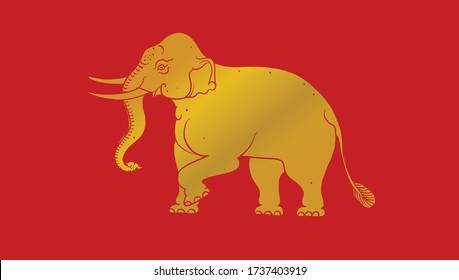 Gold elephant on red background, Thai traditional painting vector