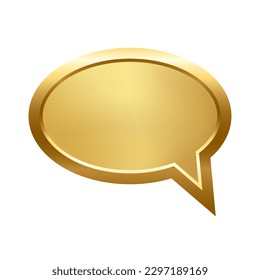 Burbuja del discurso de la elipse dorada con ilustración del vector del marco. 3d diseño de botón ovalado brillante dorado elegante para emblema vacío, medalla o placa, efecto luminoso en placa aislada sobre fondo blanco.