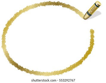 A gold ellipsoidal frame drawn with a crayon.