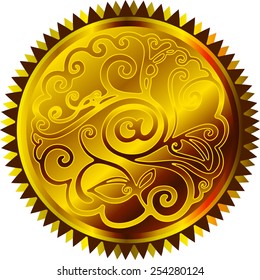 Gold email sticker. Abstract image of a postage label for electronic communications in the Internet.