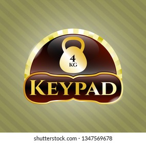  Gold emblem with 4kg kettlebell icon and Keypad text inside