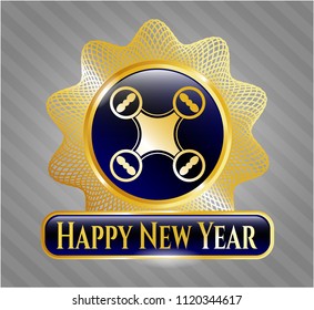  Gold emblem with air drone icon and Happy New Year text inside