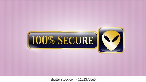  Gold emblem with alien icon and 100% Secure text inside