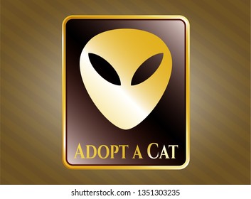  Gold emblem with alien icon and Adopt a Cat text inside