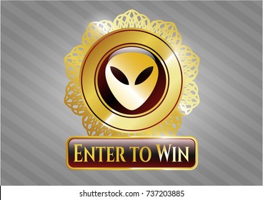  Gold emblem with alien icon and Enter to Win text inside