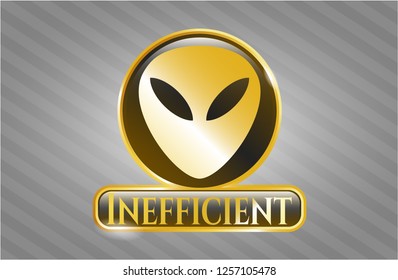  Gold emblem with alien icon and Inefficient text inside