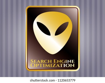  Gold emblem with alien icon and Search Engine Optimization text inside