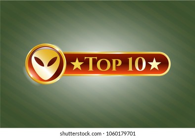  Gold emblem with alien icon and Top 10 text inside