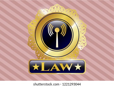  Gold emblem with antenna signal icon and Law text inside