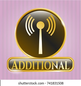  Gold emblem with antenna signal icon and Additional text inside