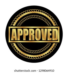 gold emblem with approved text inside.label,sticker,seal.