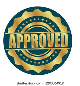 gold emblem with approved text inside.label,sticker,seal.