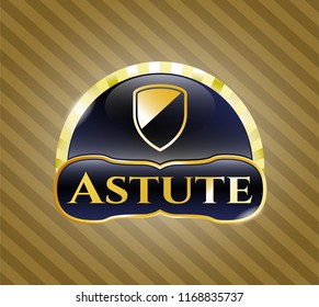  Gold emblem with armor icon and Astute text inside