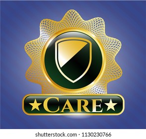  Gold emblem with armor icon and Care text inside
