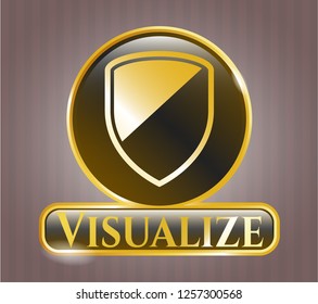  Gold emblem with armor icon and Visualize text inside