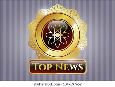  Gold emblem with atom icon and Top News text inside