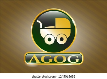  Gold emblem with baby cart icon and Agog text inside