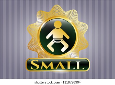  Gold emblem with baby icon and Small text inside