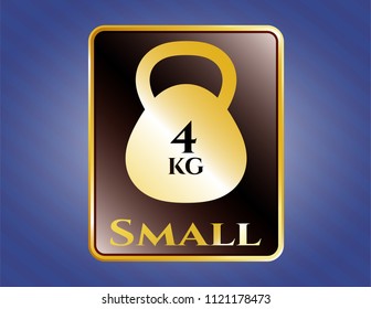  Gold emblem or badge with 4kg kettlebell icon and Small text inside