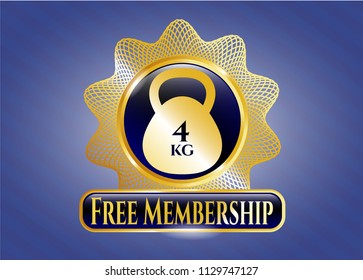  Gold emblem or badge with 4kg kettlebell icon and Free Membership text inside