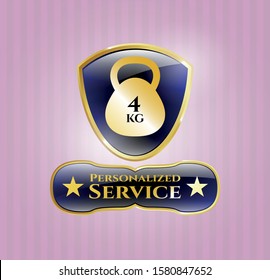 Gold emblem or badge with 4kg kettlebell icon and Personalized Service text inside